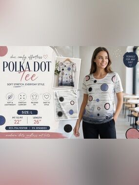 Women’s Polka Dot Tee Size L | Relaxed Fit Lightweight Stretch Shirt